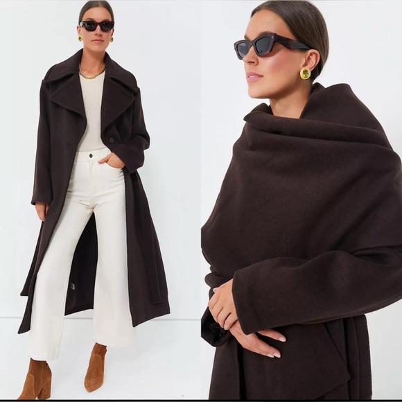 Staud-brown carver scarf detail wool blend coat - Picture 6 of 11